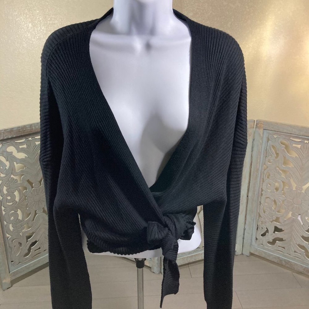 Black Knit Wrap Top